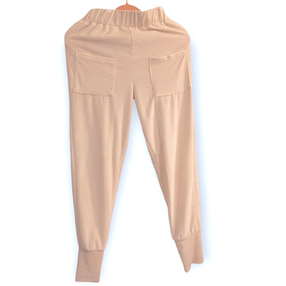 Womens Ribbed Jogger Pants in Light Beige
